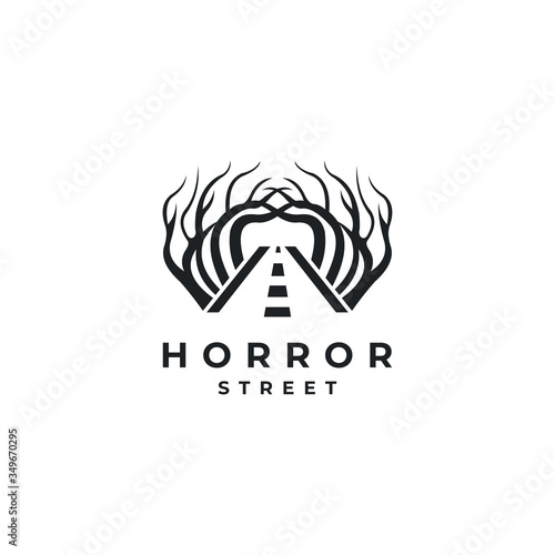 horror tree tunnel street logo design illustration