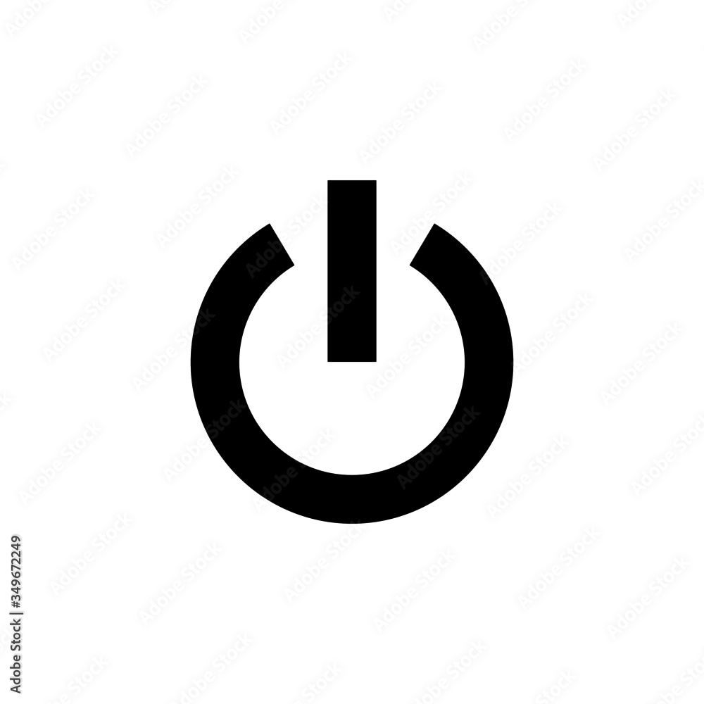 On off icon template, Switch button symbol vector sign in black flat shape design isolated on white background On off icon template, Switch button symbol vector sign in black flat shape design isolated on white background