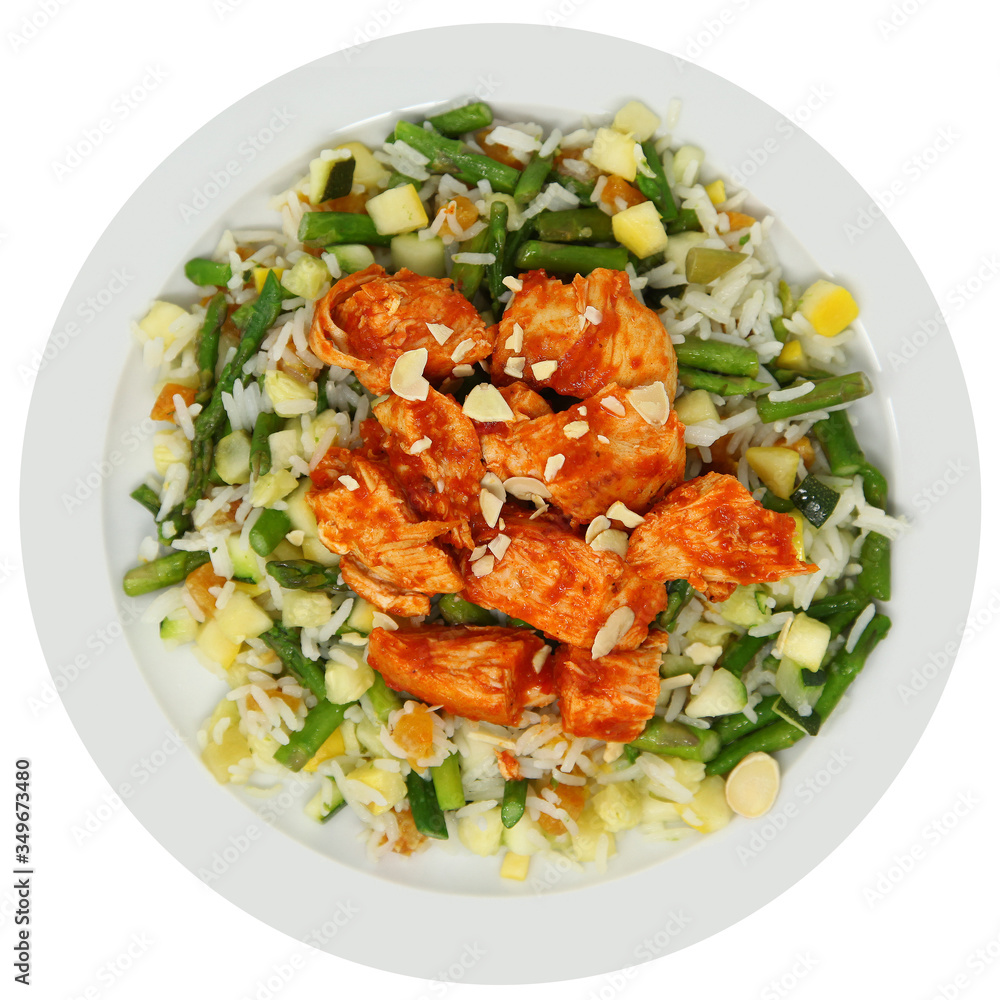 Harissa Chicken with Basmati Rice on Plate Harissa Chicken with Basmati Rice on Plate