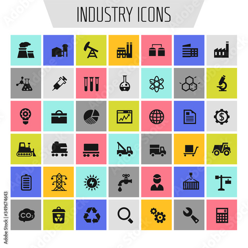 Trendy flat design big Industry icons set on round buttons