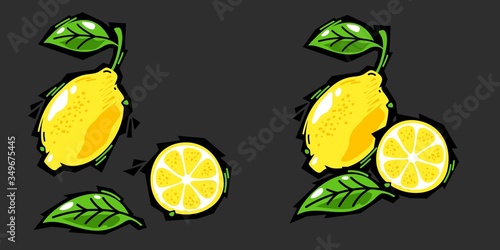 Graffiti Style Fresh Lemons Assorted Set. Isolated Vector Illustration