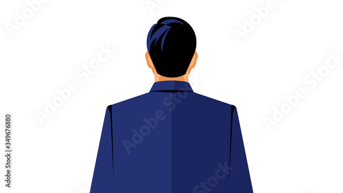 A man in a business suit, view from the back.