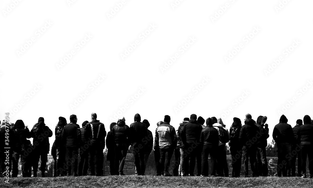 White background and people silhouette. No Safe distance