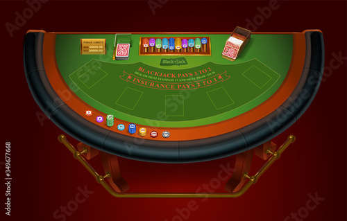 Game table for playing blackjack. View from above. Isolated. Vector illustration