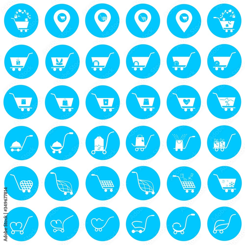 Simple set of shopping cart, trolley vector in blue circle icons. Contains such icons as mobile shop, web site, and ui. Cart flat collection of web icons for online store, from various cart icons Simple set of shopping cart, trolley vector in blue circle icons. Contains such icons as mobile shop, web site, and ui. Cart flat collection of web icons for online store, from various cart icons