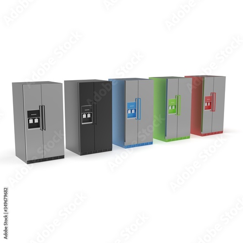 3d image of a color refrigerator with freezer 02