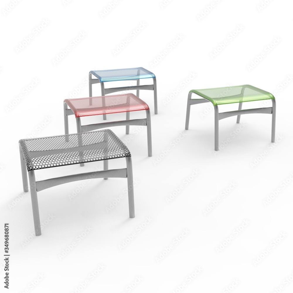 3d render image of a small stool made of perforated metal 03