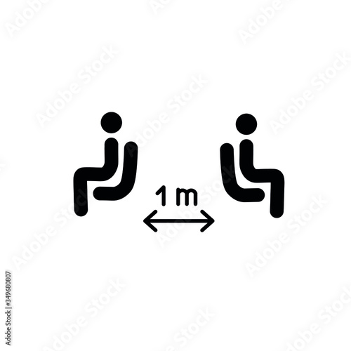 Social distancing in cafe. Distance of 1 meter between the tables in cafe or restaurant. Keep a safe simple thin line icon vector illustration.