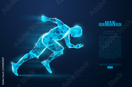 Abstract silhouette of a wireframe running athlete, man on the blue background. Athlete runs sprint and marathon. Convenient organization of eps file. Vector illustration. Thanks for watching