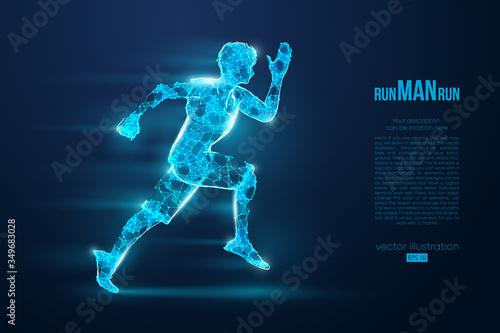Abstract silhouette of a wireframe running athlete  man on the blue background. Athlete runs sprint and marathon. Convenient organization of eps file. Vector illustration. Thanks for watching