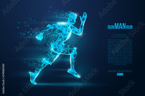Abstract silhouette of a wireframe running athlete, man on the blue background. Athlete runs sprint and marathon. Convenient organization of eps file. Vector illustration. Thanks for watching
