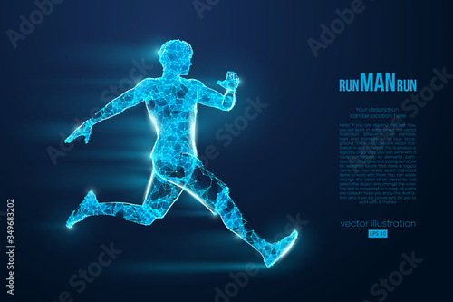 Abstract silhouette of a wireframe running athlete, man on the blue background. Athlete runs sprint and marathon. Convenient organization of eps file. Vector illustration. Thanks for watching