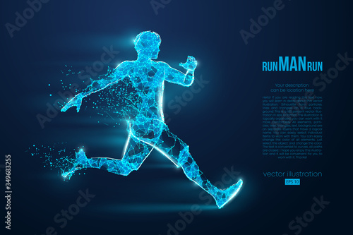 Abstract silhouette of a wireframe running athlete, man on the blue background. Athlete runs sprint and marathon. Convenient organization of eps file. Vector illustration. Thanks for watching