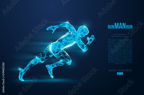 Abstract silhouette of a wireframe running athlete, man on the blue background. Athlete runs sprint and marathon. Convenient organization of eps file. Vector illustration. Thanks for watching