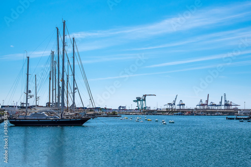 Boats moored in the port of Valencia in the La Marina de València area