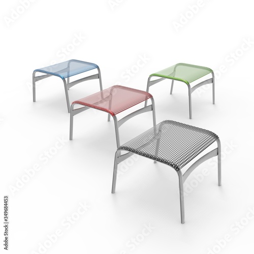 3d render image of a small stool made of perforated metal 04