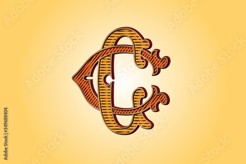 CC victorian monogram logo. Vintage logotype initials C. Floral capital