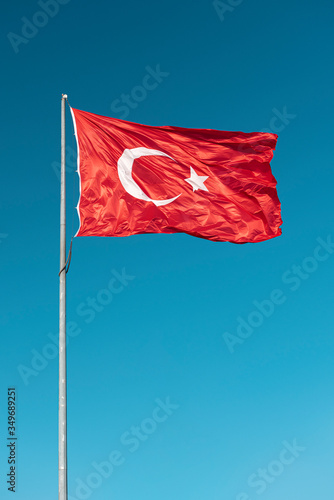 Flag of Turkey. National flag consisting of a red field (background) with a central white star and crescent. 
