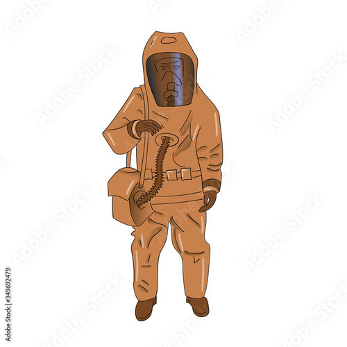 man in a bacteriological protection suit orange