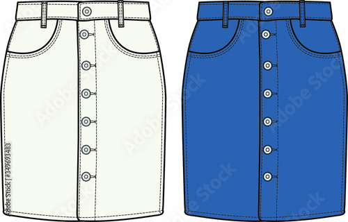 Skirt, Fashion Design Clothing Templates, vector, illustration. button-up skirt