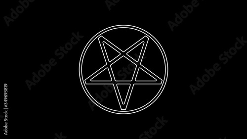 White line Pentagram in a circle icon isolated on black background. Magic occult star symbol. 4K Video motion graphic animation
