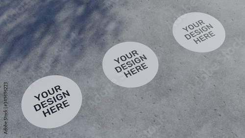 Circular Triple Sticker Floor Concrete Mockup 