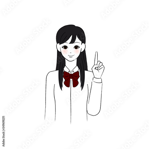 笑顔で指をさす女子学生