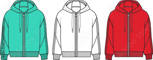 SWEATSHIRT, Hooded sweat jacket with zipper. Hoodie Mockup template.