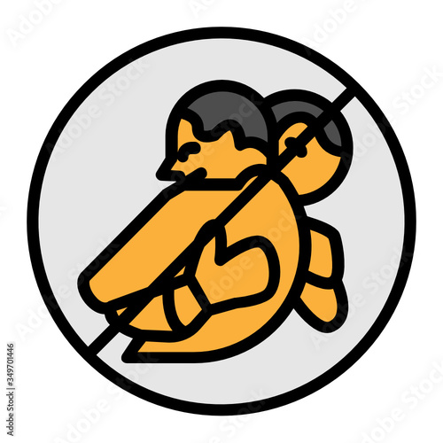 No Hugging and Kissing Policy Concept, Not allowed to hug vector Color icon design,  Covid-19 changing habits worldwide on white background, 