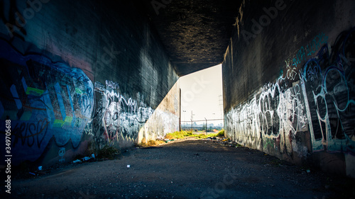 Graffiti in abandoned industrial tunnel