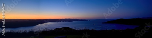 川内峠から見た夜明け前のパノラマ情景＠長崎