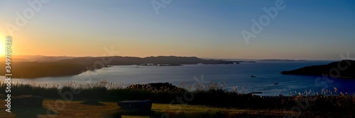 川内峠から見た夜明け直後のパノラマ情景＠長崎
