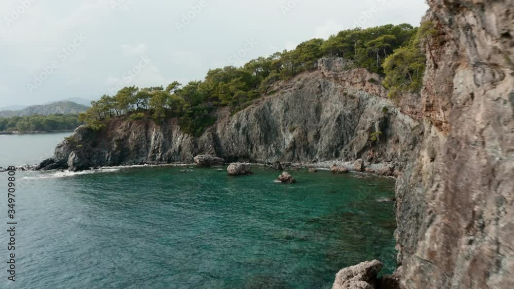 A drone flying low over the Mediterranean Sea