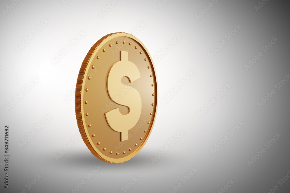Golden dollar coin - 3d rendering Golden dollar coin - 3d rendering
