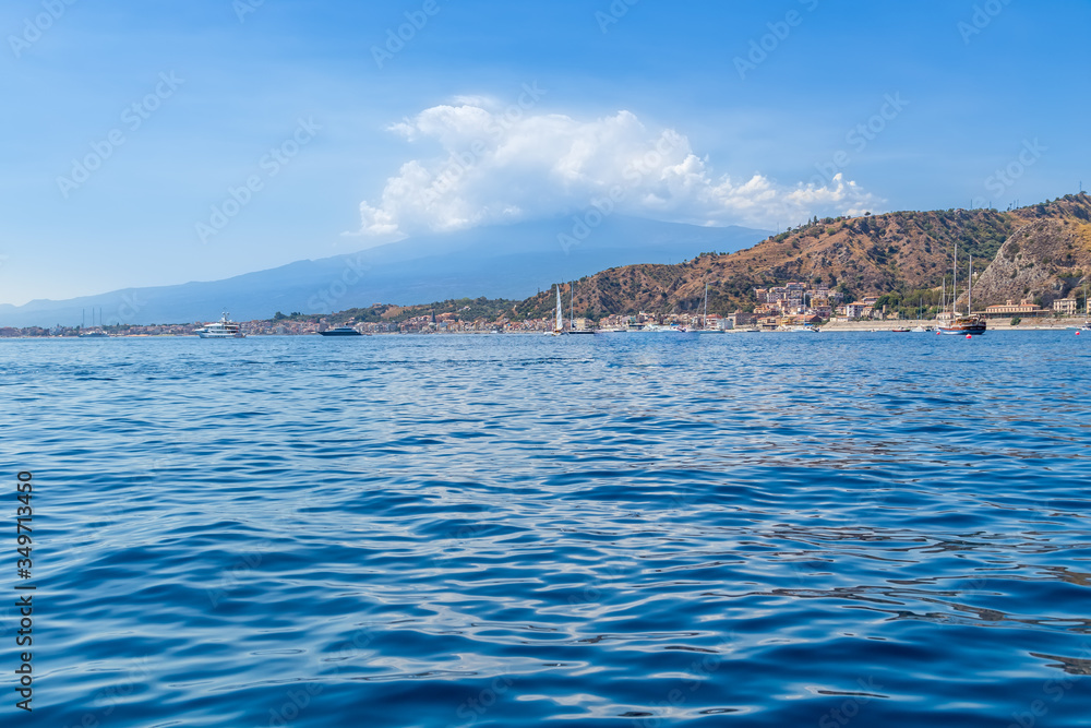 Scenic view of Etna Mount from Taormina, Sicily, Italy, Europe. Scenic view of Etna Mount from Taormina, Sicily, Italy, Europe.