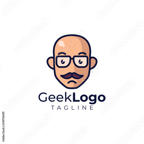 Simple minimalist geek head mascot logo design vector template