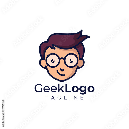 Simple minimalist geek head mascot logo design vector template