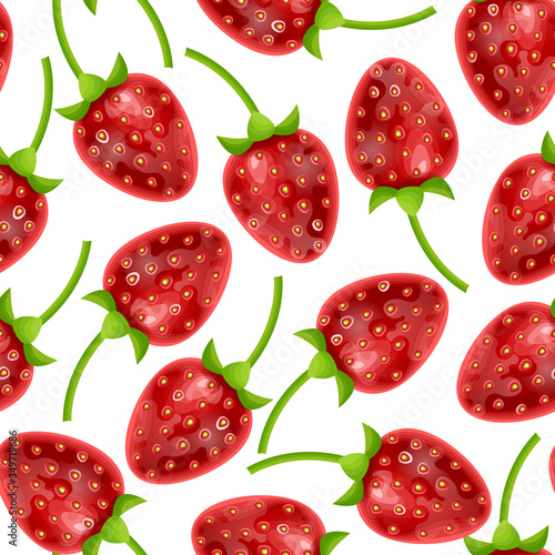 Seamless and endless Botanical pattern background decorated with strawberries on white background, vector eps 10 illustration