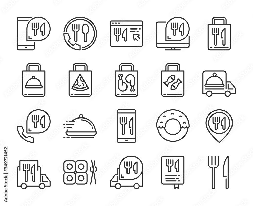 Food Delivery icons. Food Delivery Service line icon set. Vector illustration. Editable stroke. Food Delivery icons. Food Delivery Service line icon set. Vector illustration. Editable stroke.