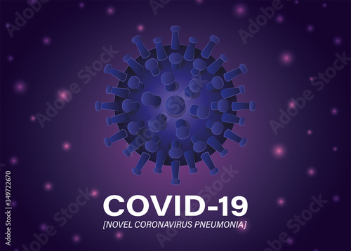 Covid 19 virus novel coronavirus and pneumonia in front of purple background vector design