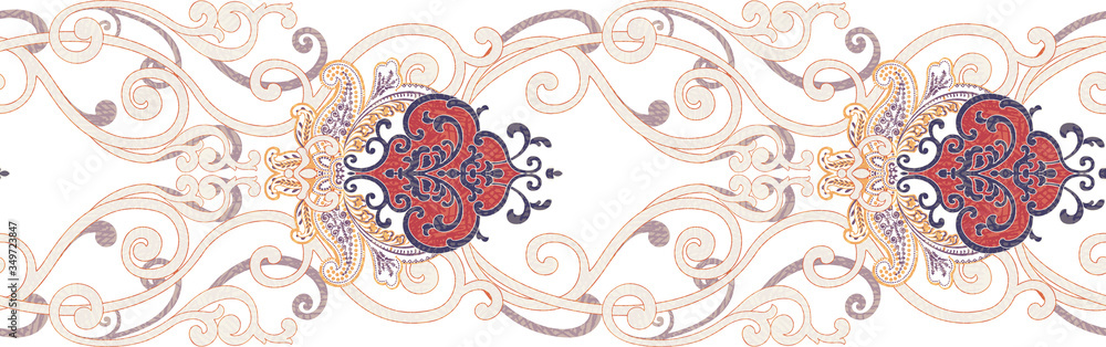 Abstract beautiful leaves, baroque, rococo, vintage, ornate, beautiful elements, seamless pattern, textile