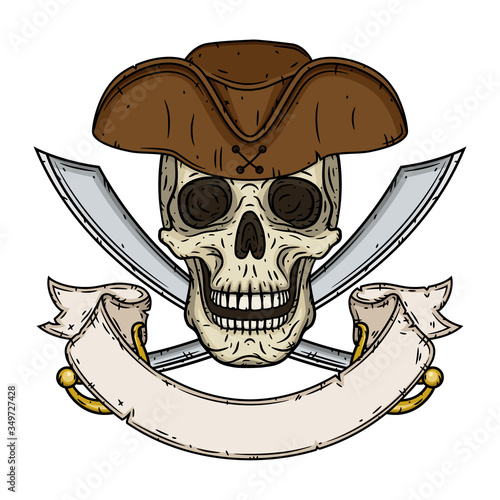 Pirate Skull in hat with Cross Swords.