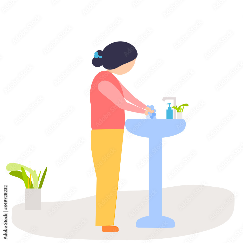 woman standing washing her hands with liquid soap To kill bacteria That was contaminated in her hand.Health care and epidemic prevention concepts. woman standing washing her hands with liquid soap To kill bacteria That was contaminated in her hand.Health care and epidemic prevention concepts.