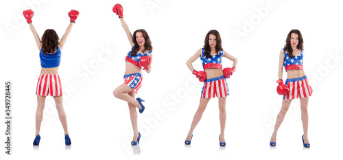 Woman boxer in uniform with US symbols