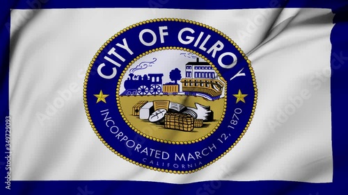 Gilroy city of California flag is waving 3D animation. Gilroy of california state flag waving in the wind. Gilroy city flag seamless loop animation. 4K photo