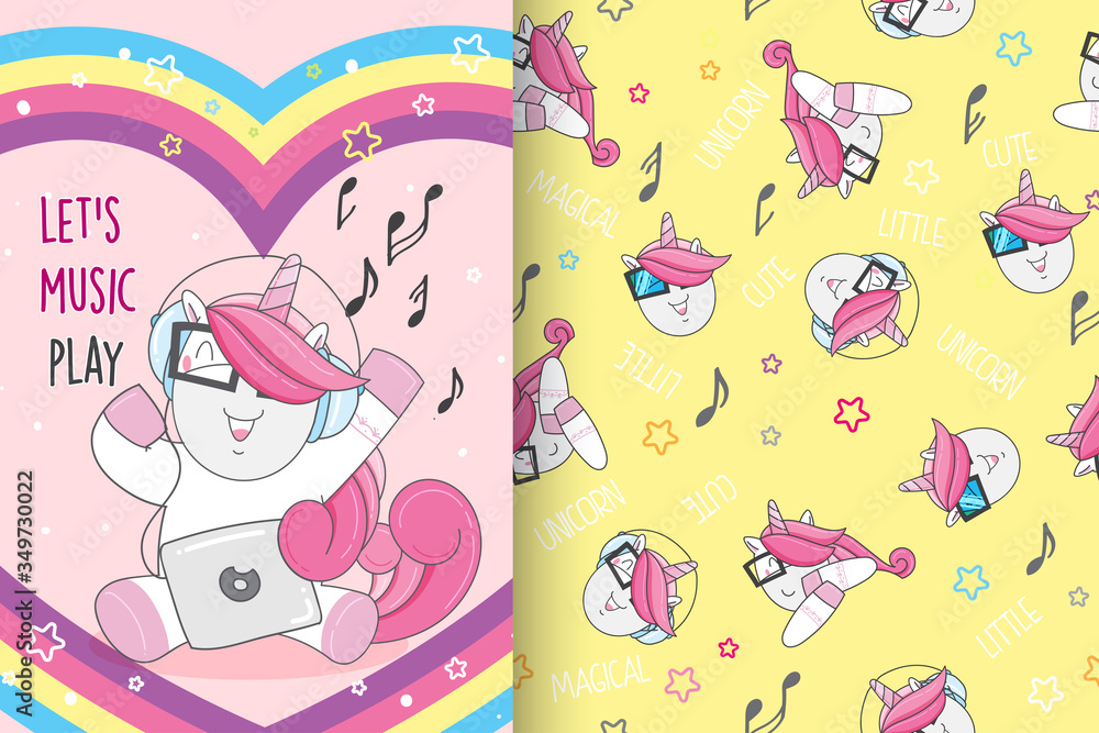 cute cartoon animal magical unicorn with a seamless pattern for kids