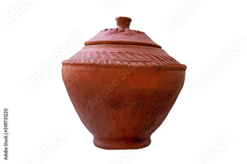 Clay pot isolated on white background with clipping path. Contain drinking water, cool and freshness.