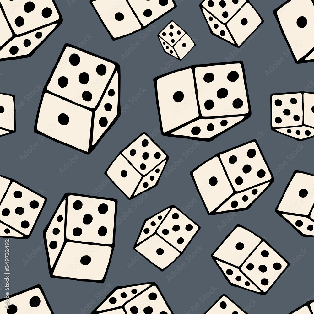 vector seamless pattern, dice cube on gray background vector seamless pattern, dice cube on gray background