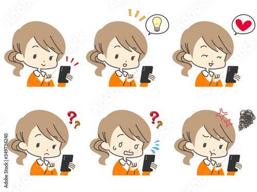 スマホを操作する女性の上半身セット