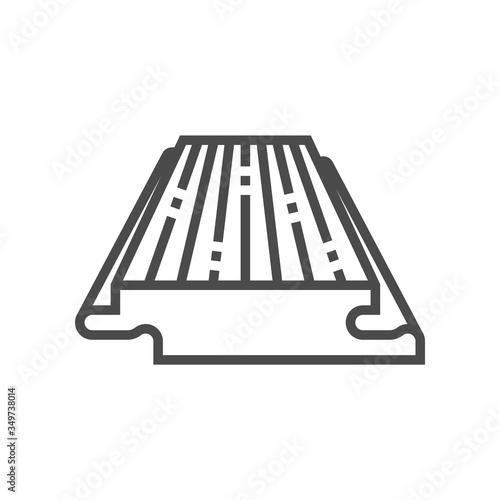 Solid wood flooring vector icon. That is floor finishing material made of planks milled from a single piece of timber. Include tongue and groove for joining with other. For home interior decoration.